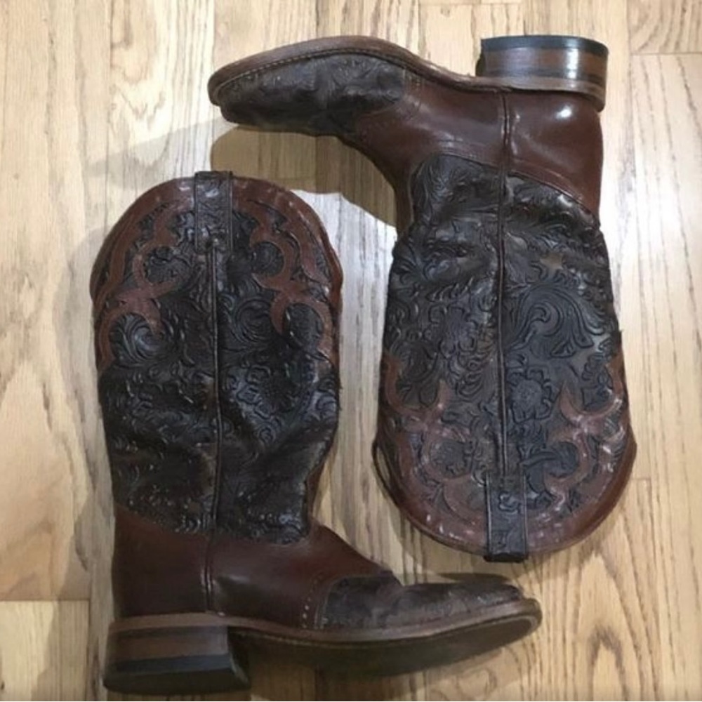 Boulet Hand Tooled Chestnut Leather Boots
